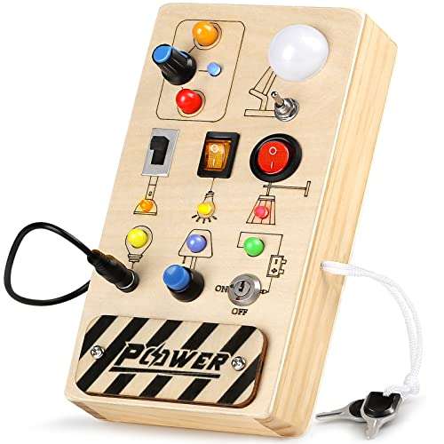 Busy Board,Jouet ducatif avec Boutons LED Lumineux,Jouet en Bois