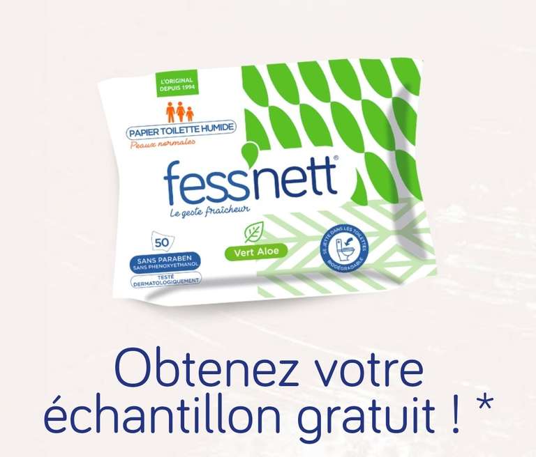 Pack de 12 feuilles de papier toilettes humide Fess'net gratuit (fessnet.fr)