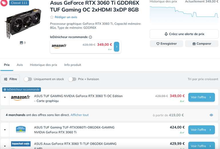 [Prime] Carte graphique Gaming - ASUS TUF GAMING NVIDIA GeForce RTX 3060 Ti OC Edition