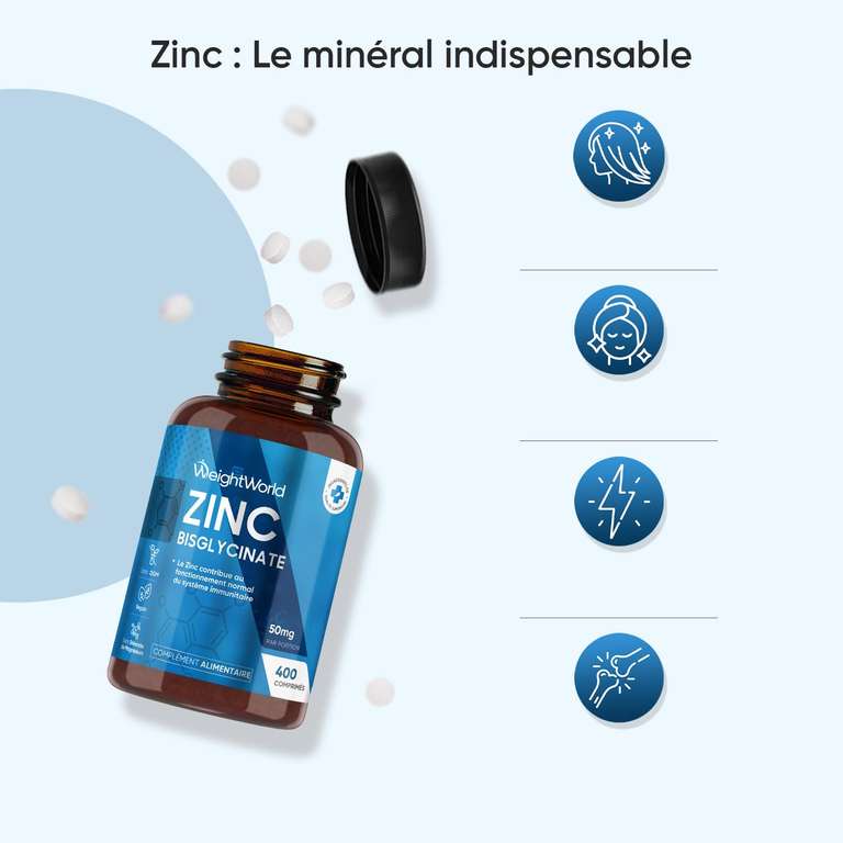 Complément Zinc Bisglycinate Bandini® – 400 Comprimés Véganes (13 Mois) – Immunité