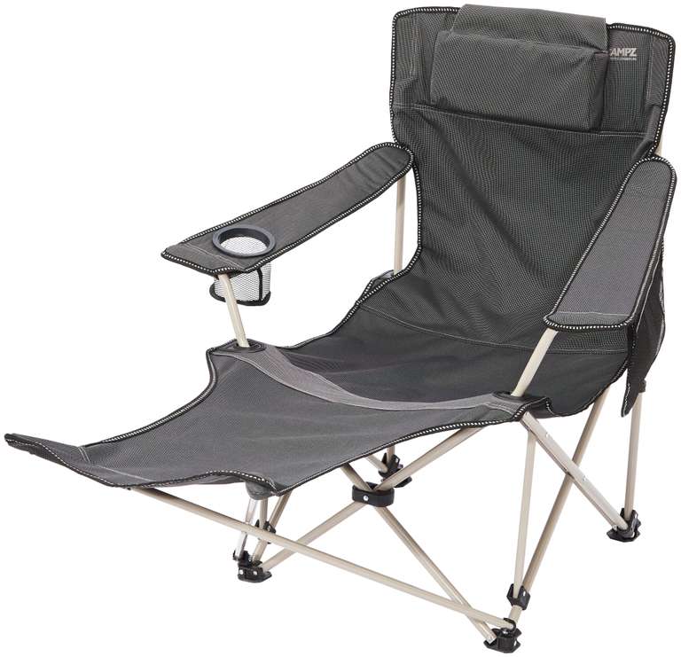 Chaise pliante avec repose-pieds Campz Lounger - gris