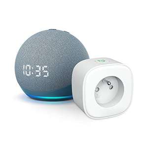 [Prime] Enceinte connectée Amazon Echo Dot 4 avec Horloge (Bleu-gris ou Blanc) + Prise connectée Meross Smart Plug