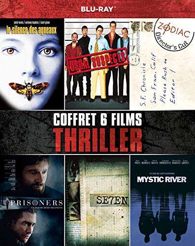 Coffret Blu-Ray 6 films thriller: Seven, Usual Suspects, Le silence des agneaux, Mystic River, Zodiac (1991) et Prisoners