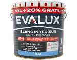 Pot de 12L de peinture blanche d'intérieure Evalux 2-en-1 avec sous couche intégrée - Mat, 10L (Retrait magasin uniquement)