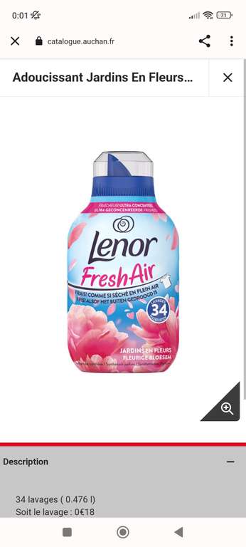 Bouteille d’adoucissant Lenor Fresh Air – 34 doses – Différentes variétés (via 4,79€ sur carte fidélité + BDR 3€)