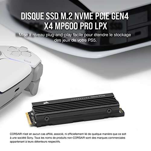 SSD Interne NVMe M.2 Corsair MP600 Pro LPX - 2 To, Gen4 x4, TLC, Compatible PS5 (CSSD-F2000GBMP600PLP)