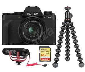 Vlogger Kit Fijifilm : Appareil Photo numérique hybride Fujifilm X-T200 + Objectif XC 15-45mm + Trépied + Carte SD SanDisk Extreme 64 Go