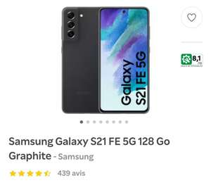 Smartphone 6.4" Samsung Galaxy S21 FE 5G - 128 Go, Graphite, version américaine, import US (+6€ en RP)