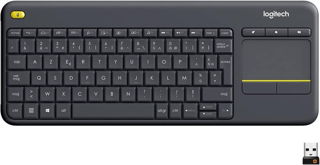 Clavier sans fil Logitech K400 Plus - AZERTY, Pavé Tactile, Noir