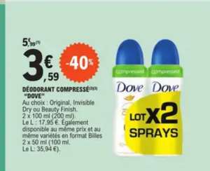Lot de déodorants Dove - 2X100 ML (différentes variétés)