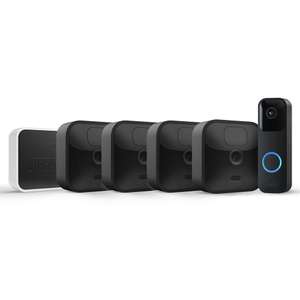 Blink Outdoor, Kit 4 Cameras de surveillance HD sans fil + Sonnette Visio résistante aux intempéries Vidéo HD, Alexa intégré