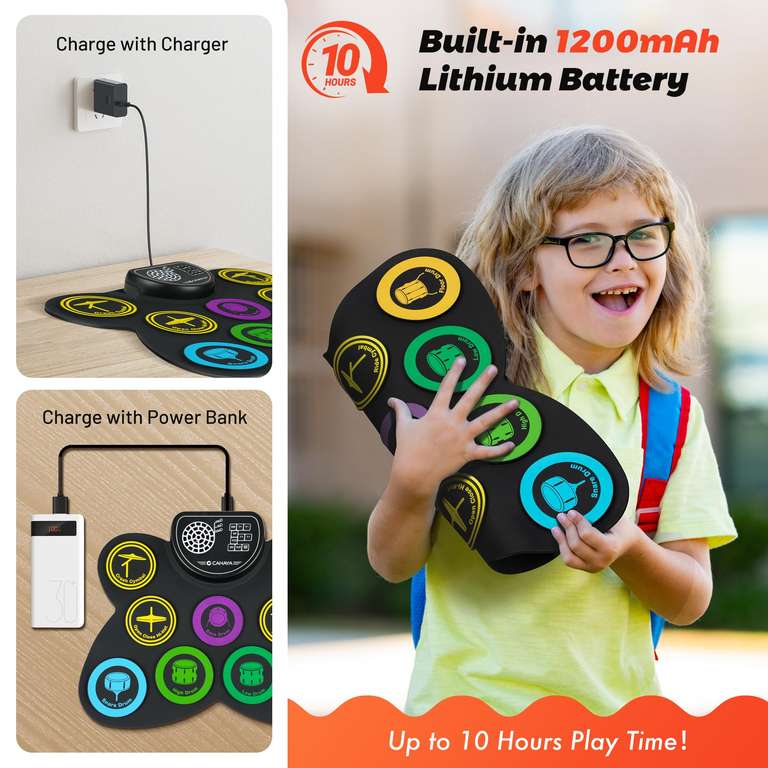 Batterie Électronique Portable 9 Pads Pliable Avec Haut-Parleurs Stéréo - Batterie Musicale Pour Enfants Et Adultes Cadeau