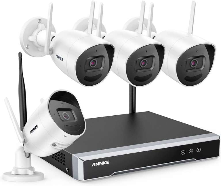Système de surveillance sans fil ANNKE WS500 - 4 Caméras 2K 5MP + NVR 8CH (Portée WiFi 300m, Antennes MIMO 2T2R, Vision nocturne, Alexa)