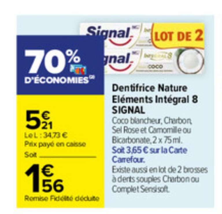 Lot de deux tube de dentifrice Signal Nature Elements Intégral 8 (via 3.65€ sur Carte Fidélité)
