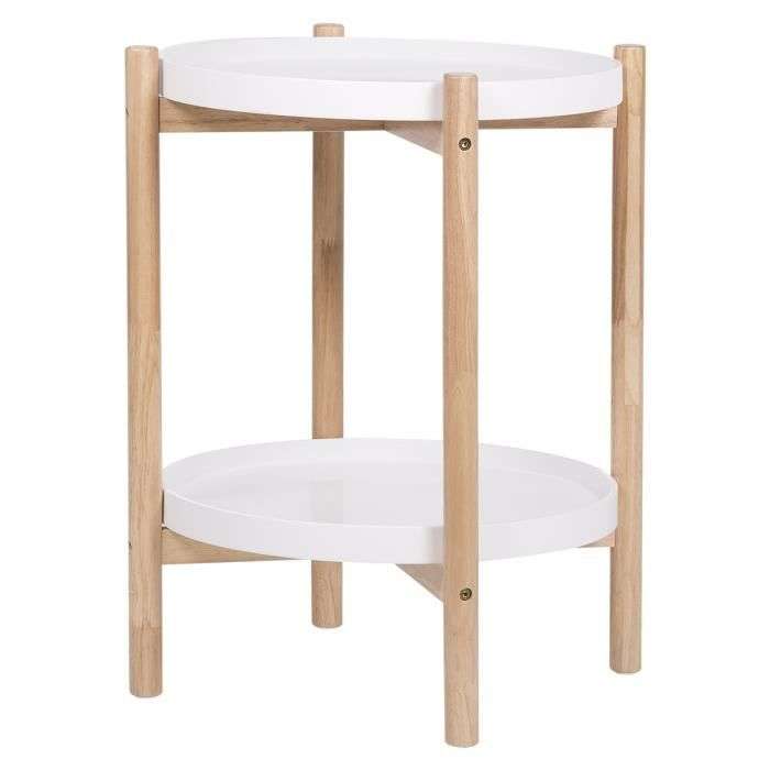Table de chevet Astra - 2 étagères, mdf laqué blanc et pieds en bois