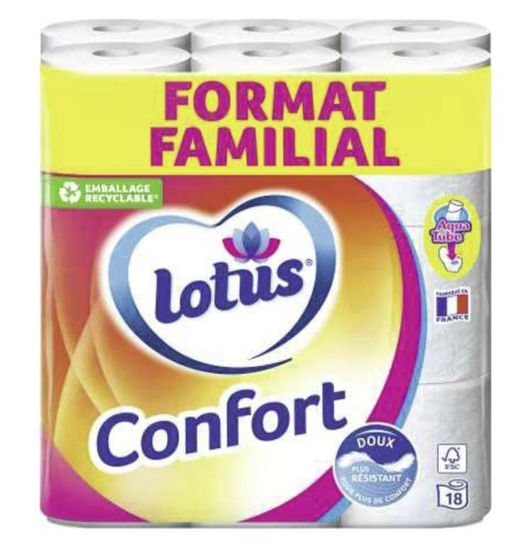 Lot de 2 paquets de papiers hygiéniques Lotus confort - 36 rouleaux (Via 6,46€ sur Carte Fidélité)