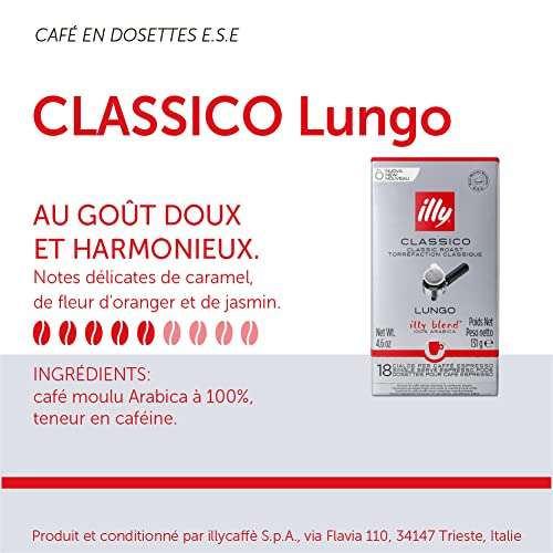 18 Dosettes de Café moulu illy café lungo pour machine expresso