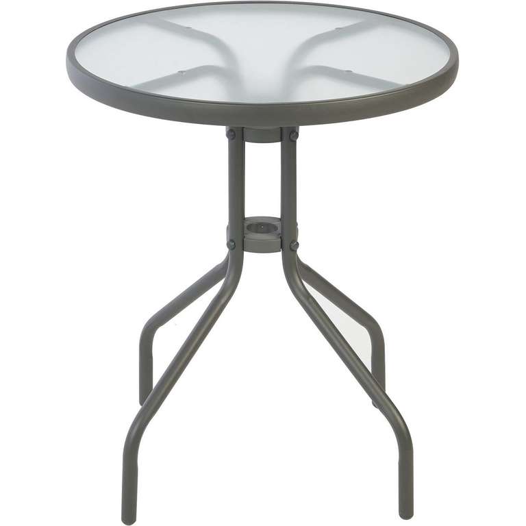 Table de jardin ronde grise en acier avec plateau en verre Gardenstar Bistrot (via 17.50€ sur la carte de fidélité)