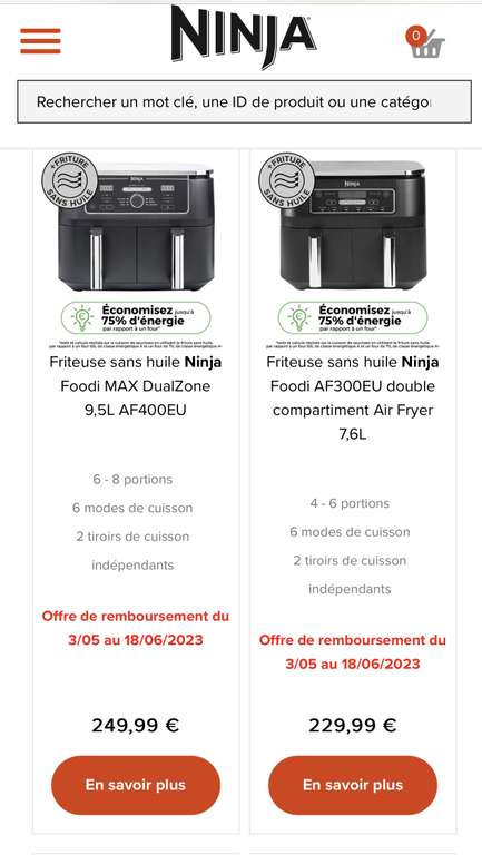 Friteuse sans huile Ninja Foodi AF300EU - 7,6L (via ODR de 60€)