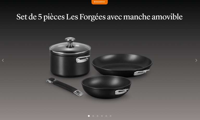 Sélection de produits Le Creuset en promotion - Ex : Set de 5 pièces Les Forgées avec manche amovible (lecreuset.fr)