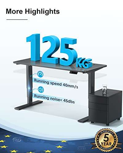 Bureau assis debout électrique MAIDeSITe - cadre de bureau réglable en hauteur électrique, capacité de charge 125kg, noir (vendeur tiers)