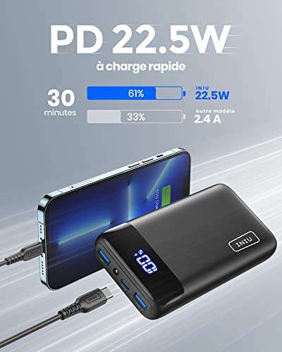 Batterie Externe Iniu USB C, 22.5W, 20000mAh, Charge Rapide (Via coupon - Vendeur tiers)