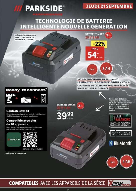 Batterie Smart Parkside Performance - 20V, 8Ah (44.99€ via LIDL+)