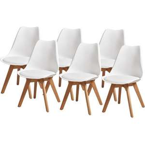 Lot de 6 chaises Bjorn - Simili blanc, Pieds en hêtre (Vendeur tiers, +15€ cagnottés pour les membres Cdiscount à Volonté)