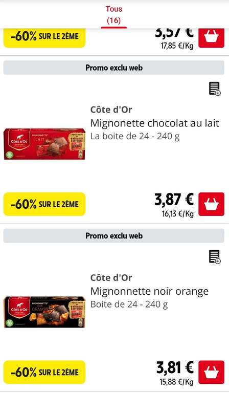 60% de réduction sur le 2ème Chocolat Côte d'or (parmi une sélection - Uniquement sur internet)