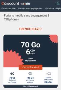 Forfait 4G 70go Cdiscount mobile ( réseau Bouygues )