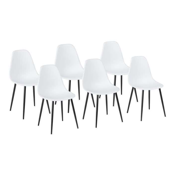 Lot de 6 chaises Clody - Blanc, pieds en métal L 46 x P 52 x H 84 cm