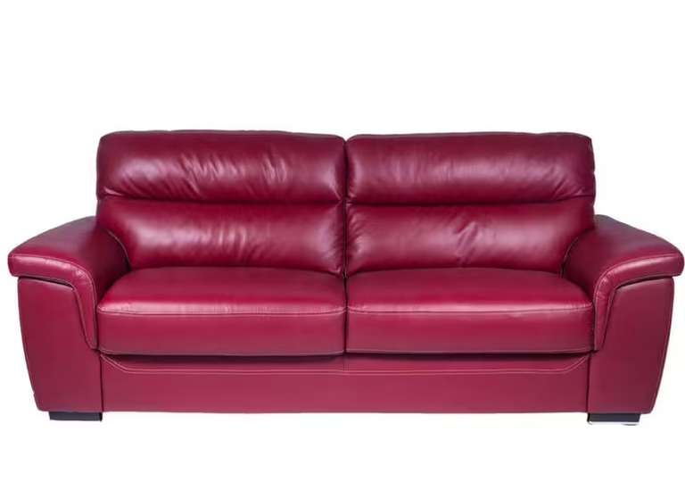 Canapé fixe en cuir Giovanni - 3 place, rouge