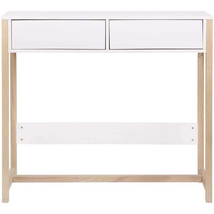 Console 2 tiroirs Ankara - Plaquée en bois de frêne et blanc - L 76 x P 48 x H 88 cm
