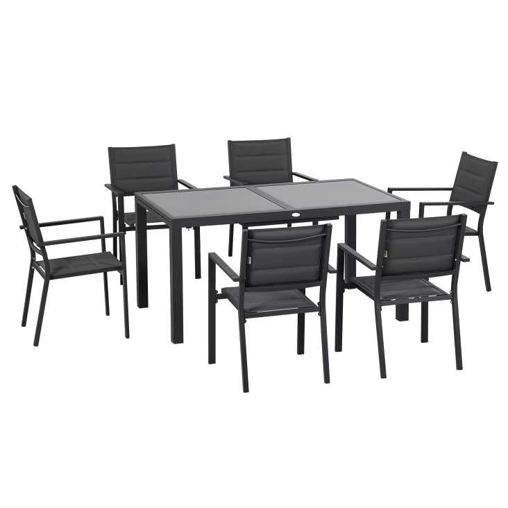 Ensemble jardin 6 personnes chaises empilables table extensible gris (Vendeur tiers)
