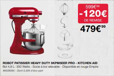 Robot pâtissier KitchenAid 5KPM5EER Pro (rouge empire) - Pontault-Combault (77) / Villebon-sur-Yvette (91)