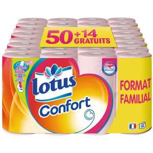 Pack de 64 Rouleaux de Papier Toilette Confort Lotus
