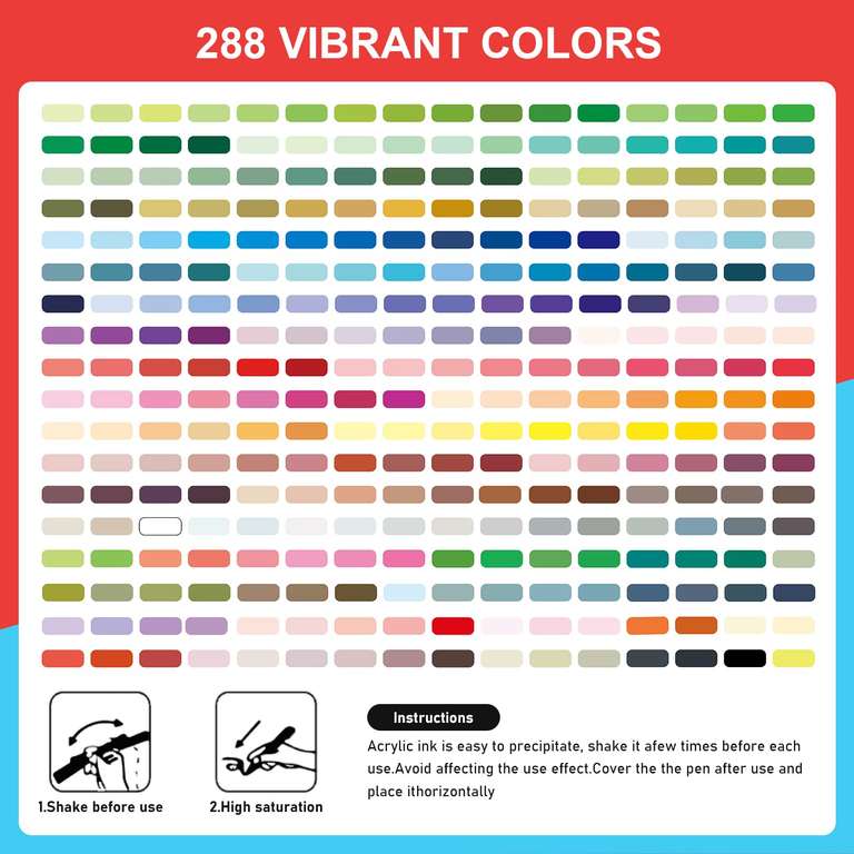 Feutres Acryliques Faizer 288 Couleurs – Pointe Pinceau 0,7 Mm, Pour Bois, Verre, Toile, Céramique