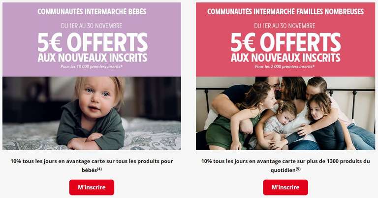 5€ offerts aux nouveaux inscrits ~~ Communautés Intermarché bébés et familles nombreuses