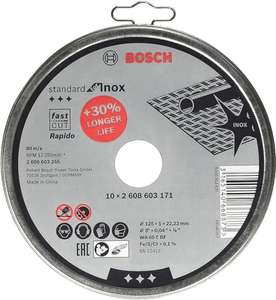 Lot de 10 Disques à tronçonner à moyeu plat standard inox Bosch Accessories - rapido wa 60 t bf, 125 mm, 22,23 mm 1mm Blanc 125 mm