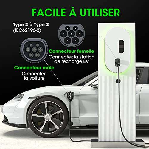 Câble de recharge pour véhicule électrique et hybride Workersbee - Type2, 32Amp, jusqu'à 22KW, 7 metres (Vendeur Tiers, via coupon)
