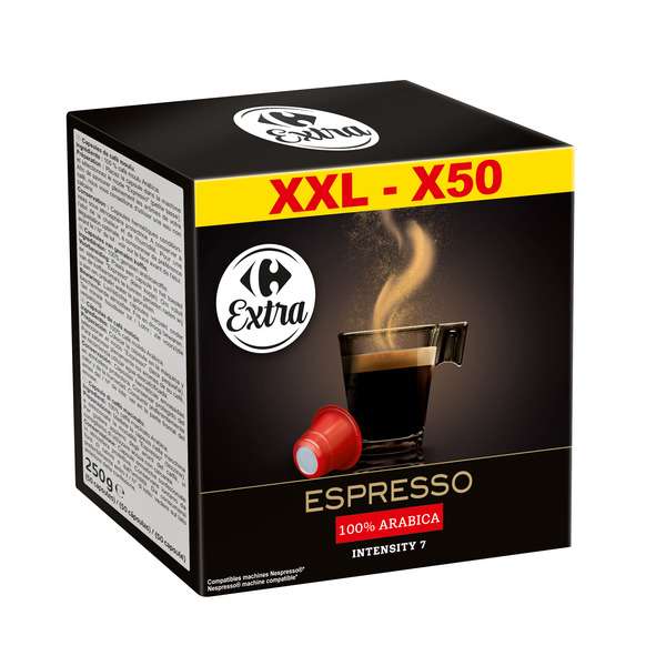 Lot de 2 Paquets Format XXL Carrefour Extra de 50 Capsules de café - 2x50 capsules