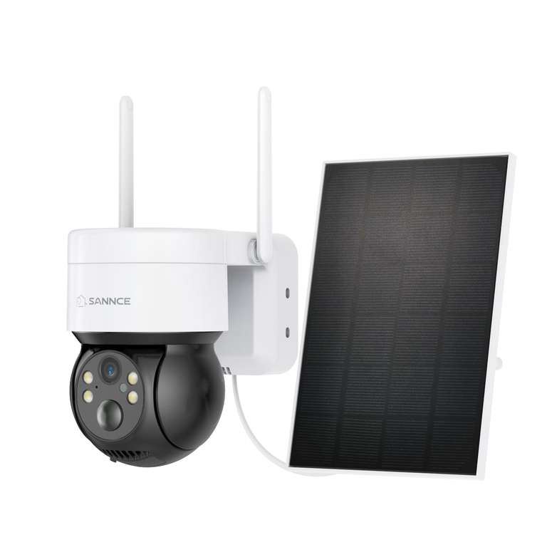Caméra de surveillance sans fil SANNCE avec Panneau Solaire- 4MP (2560x1440), IP65, Vision nocturne couleur, Détection PIR, Compatible Alexa