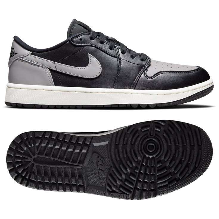 Chaussures sans crampons Nike Air Jordan 1 Low G Black Medium Grey Sail - Tailles 40, 40.5, 41, 42, 45, 47 (monsieurgolf.com)
