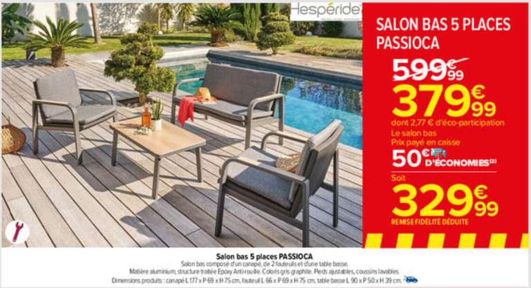 Salon Bas 5 Places Passioca Hesperide (Via 50€ Cagnottés Sur La Carte Fidélité)