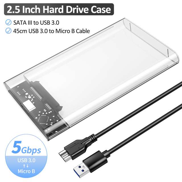 Boitier externe Goelely pour HDD/SSD SATA 2.5'' 7/9.5 mm - USB 3.0, 5 Gbps, Câble inclus