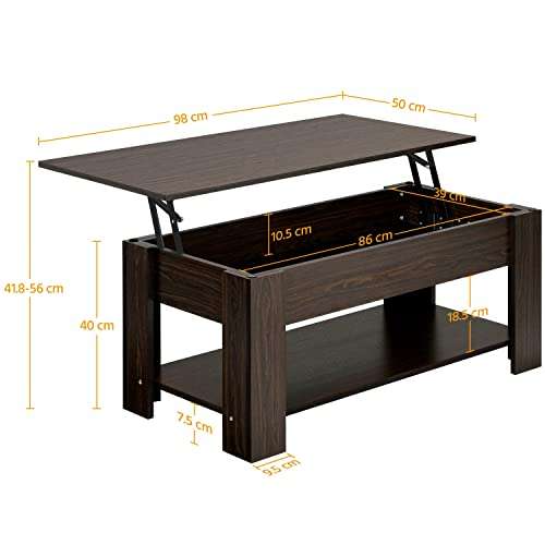 Table basse avec plateau relevable Yaheetech - 98 x 50 x 42 cm (vendeur tiers)
