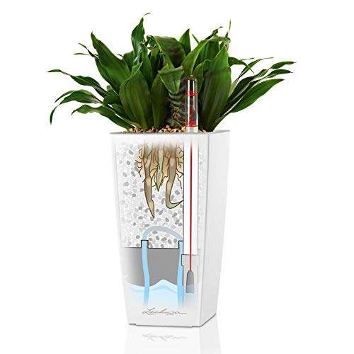 Pot de fleurs d'interieur Lechuza Mini-Cubi avec réserve d'eau intégrée - blanc, 9 x 9 x 18 cm