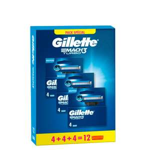 Pack de 12 lames de rasoir Gillette Mach 3 Turbo (Via 27.08€ sur la carte de fidélité)