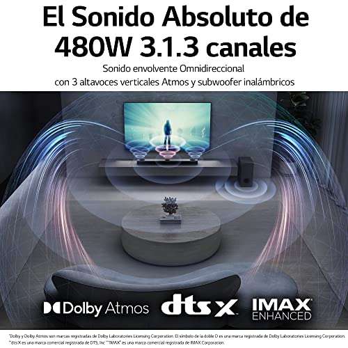 Barre de son avec caisson de basses sans fil LG Soundbar S80QY (2022) - 480W, DTS:X, Dolby Atmos, AirPlay 2, Arc, Hi-Res, IMAX Enhanced