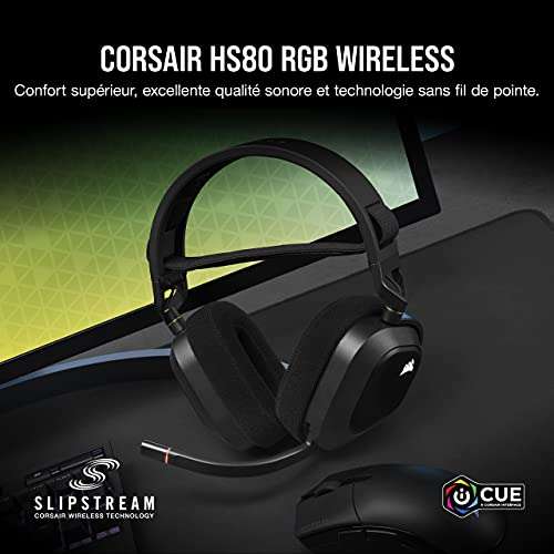 Casque sans fil Corsair HS80 RGB Wireless - Noir (Via Remise Panier - Occasion - Comme neuf)